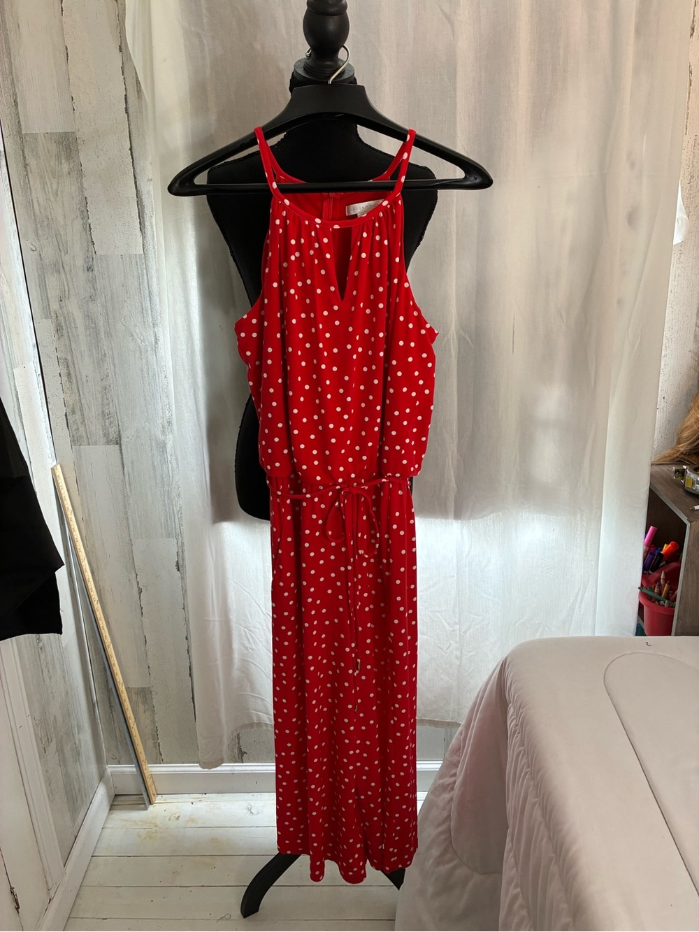 London Times Red Polka Dot gaucho type Jumpsuit women’s Sz 8